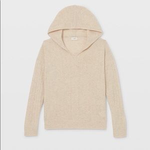 Club Monaco Cashmere Rib Pointelle Hoodie in Oat
